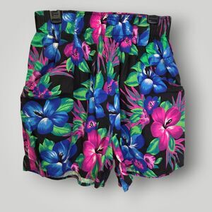 Vintage Separate Issue Floral Shorts Black Multicolor Tropical Print Size 7/8